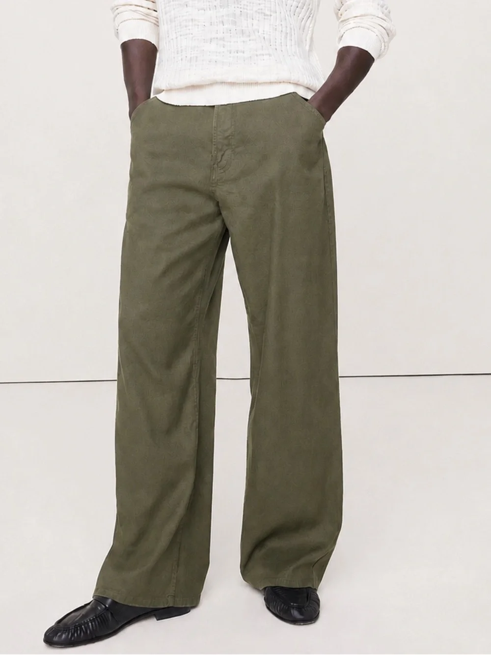 Banana Republic OLIVE GREEN Linen-Cotton Trousers - Size 36/32 - NWT